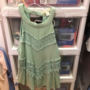Mint lace halter tank